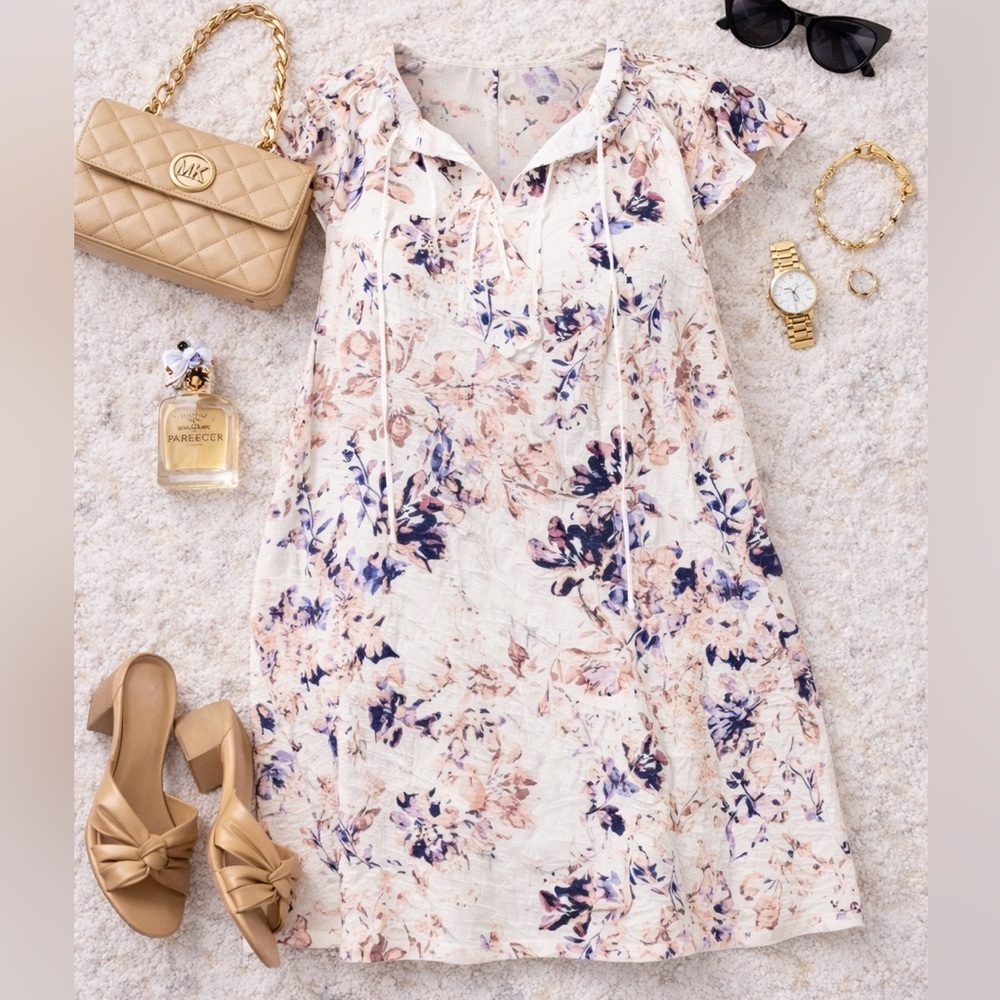 Robbie Bee Floral Shift Dress Ivory Plus Size 2X NWT